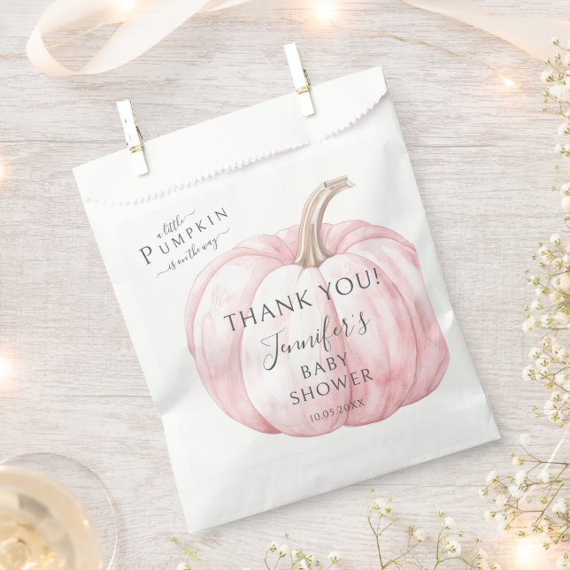 Pink Little Pumpkin Simple Autumn Baby Girl Shower Favour Bags (Clipped)