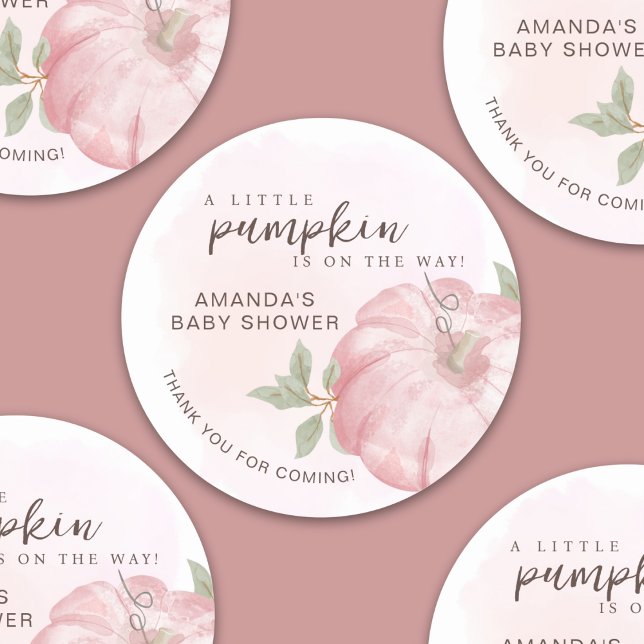 Pink Little Pumpkin Thank You Autumn Baby Shower Classic Round Sticker (Creator Uploaded)