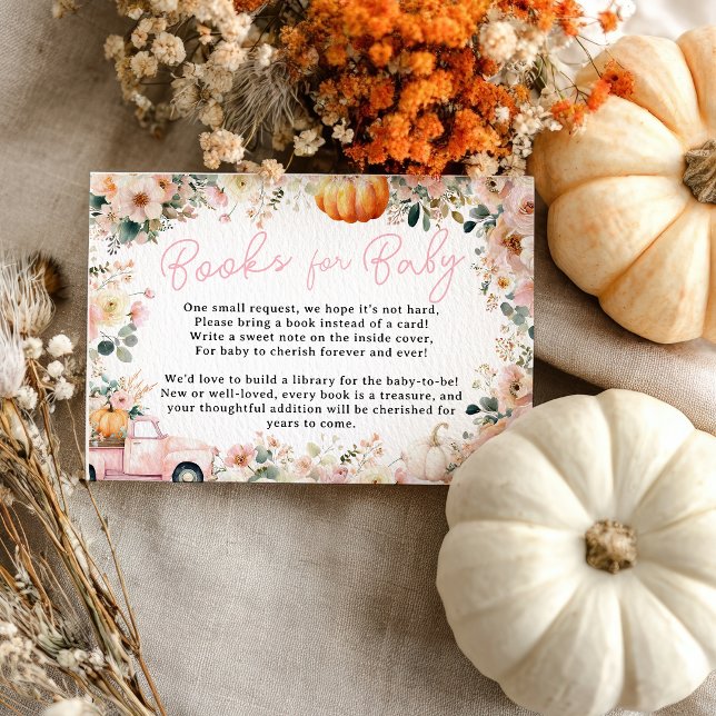 Pink Little Pumpkin Truck Floral Books for Baby Enclosure Card (Pink Little Pumpkin Truck Floral Books for Baby Enclosure Card)