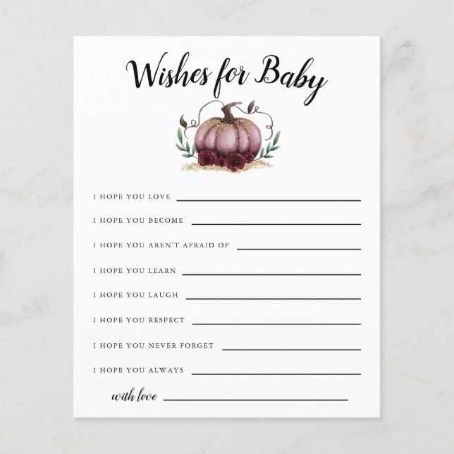 Pink Little Pumpkin Wishes for Baby Card (Front)