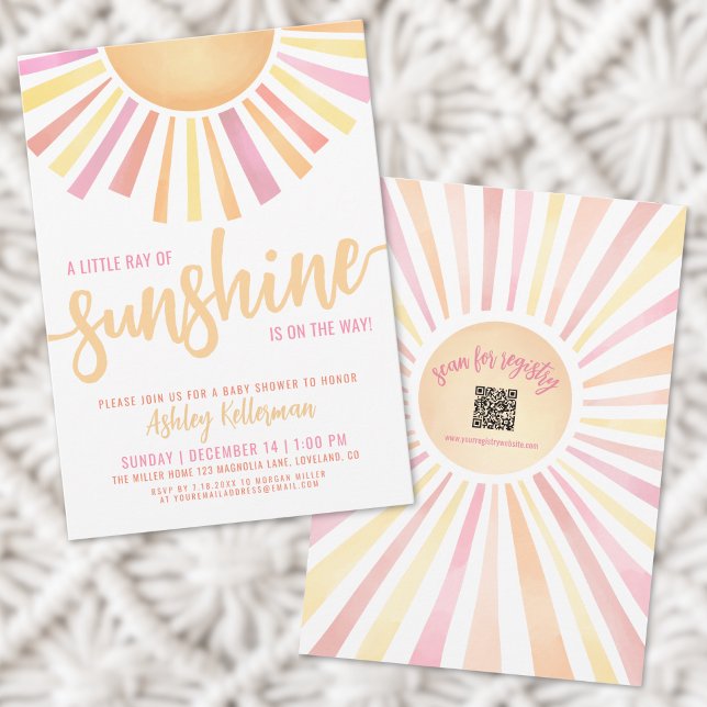 Pink Little Ray Of Sunshine Baby Shower Invitation (Pink Little Ray Of Sunshine Baby Shower Invitation)