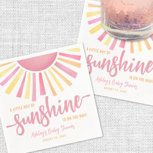 Pink Little Ray Of Sunshine Sun Baby Shower Napkin
