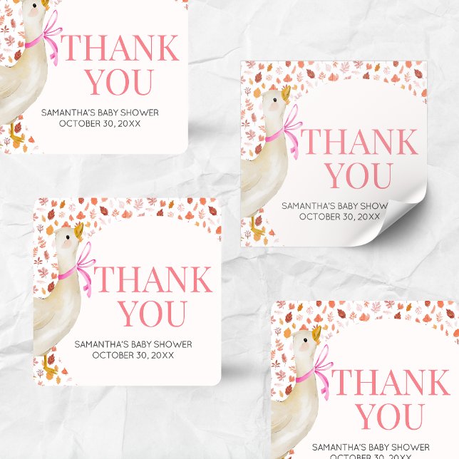 Pink Little Silly Goose Baby Shower Square Sticker (Little Silly Goose Baby Shower Square Sticker)