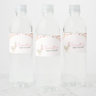 Pink Little Silly Goose Baby Shower Water Bottle Label
