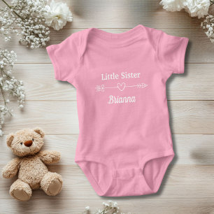 Pink Little Sister Arrow with Heart Boho Baby Girl Bodysuit