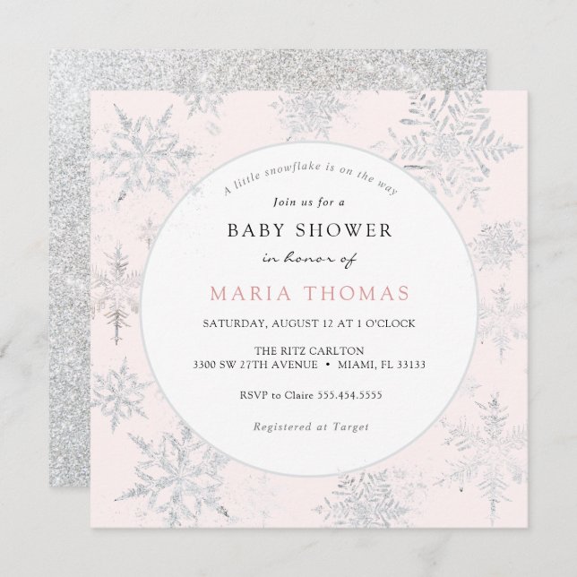 Pink Little Snowflake Baby Shower Invitation (Front/Back)