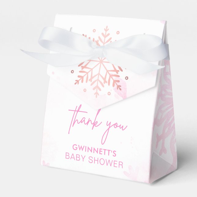 Pink Little Snowflake Girl Baby Shower  Favour Box (Front Side)