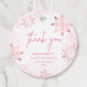 Pink Little Snowflake Girl Baby Shower Favour Tags