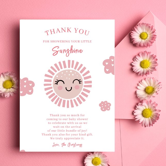 Pink Little Sunshine Girl Baby Shower  Thank You Card (Creator Uploaded)