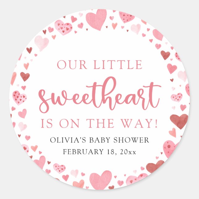 Pink Little Sweetheart Valentine's Day Baby Shower Classic Round Sticker (Front)
