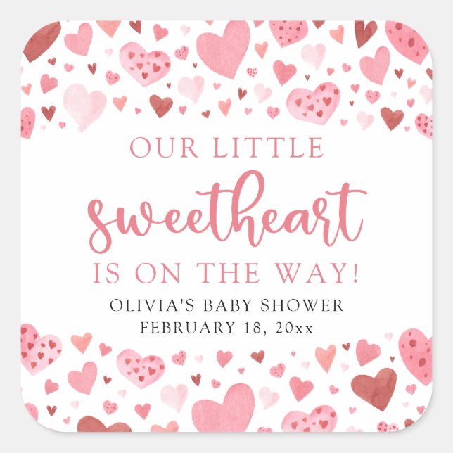 Pink Little Sweetheart Valentine's Day Baby Shower Square Sticker (Front)