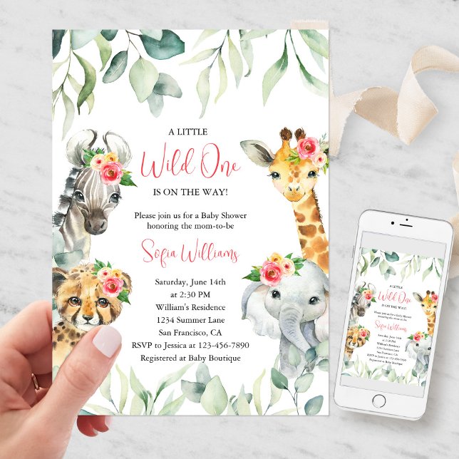 Pink Little Wild One Safari Baby Shower Invitation (Creator Uploaded)