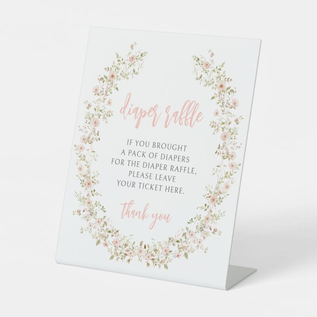 Pink little wildflower baby girl diaper raffle pedestal sign (Front)