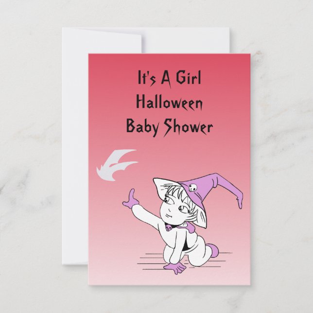 Pink Little Witch Baby Shower Invitation Cards (Front)