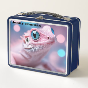Pink Lizard with Blue Eyes Metal Lunch Box