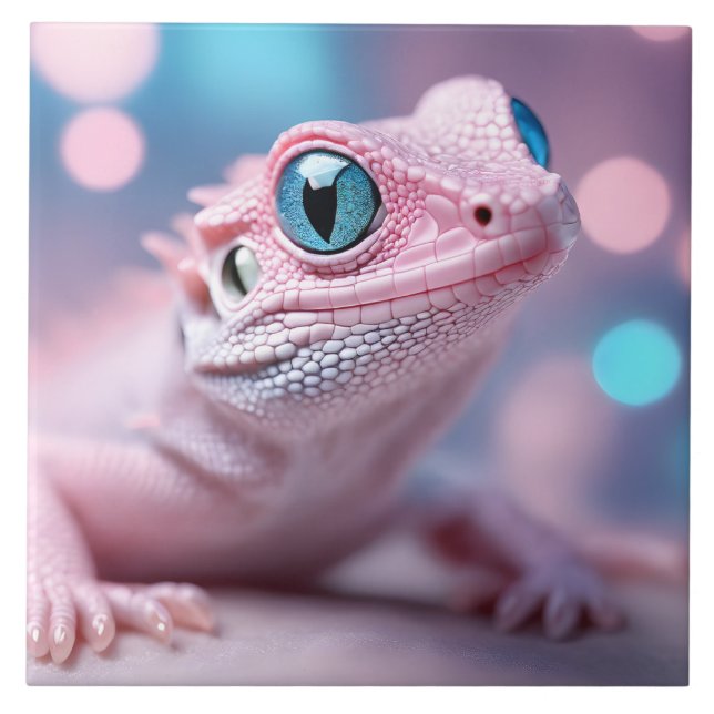 Pink Lizard with Blue Eyes Tile (Front)
