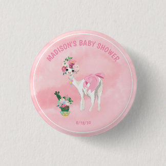 Pink Llama Alpaca Girls Baby Shower 3 Cm Round Badge