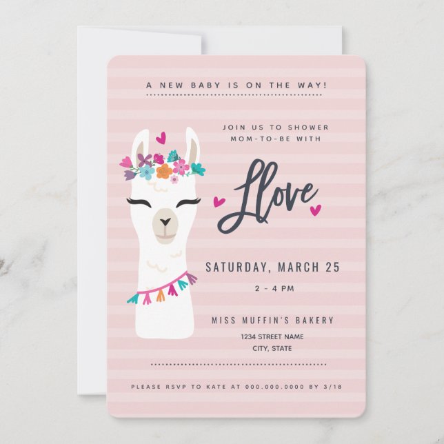Pink LLama baby shower Invitation // llama love (Front)
