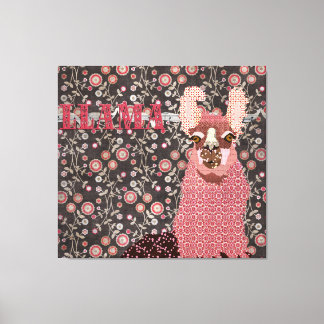 Pink Llama Brown Vintage Floral Art Canvas Print