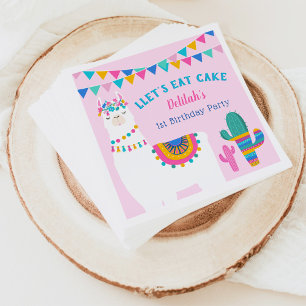 Pink Llama Happy Birthday Girl Fiesta Party Napkin