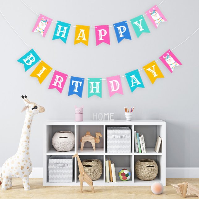 Pink Llama Happy Birthday Party Bunting (Creator Uploaded)