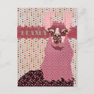 Pink Llama Pokadot Postcard