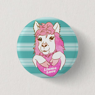 Pink Llama Sketch Llama Love 3 Cm Round Badge