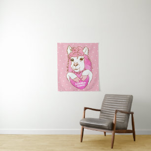 Pink Llama Sketch & White Polka Dots Llama Love Tapestry