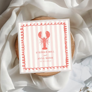Pink Lobster Stripe Nautical Wedding Napkin