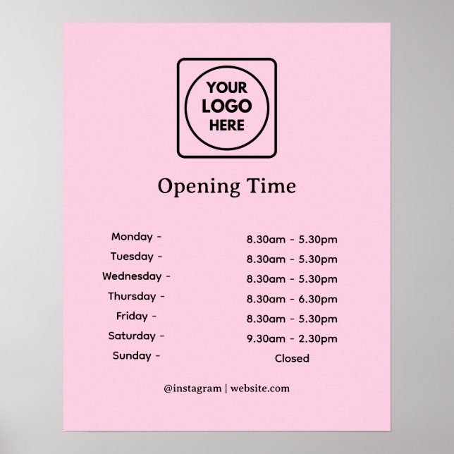 Pink Logo | Business Opening Hours Sign (Front)