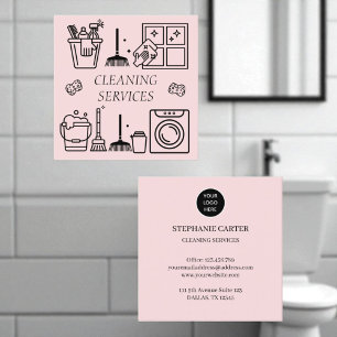 Pink Logo Cleaning Services Commercial Domestic  Square Business Card
