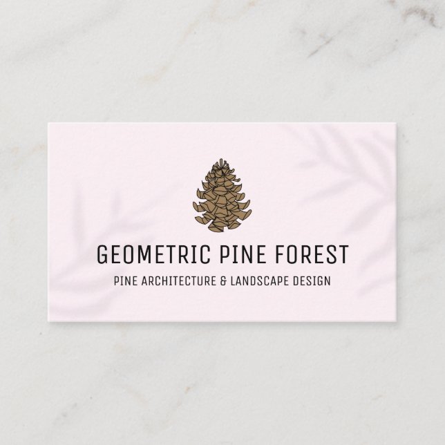 Pink Logo Forest Tree Pine Cone Business Card (Front)
