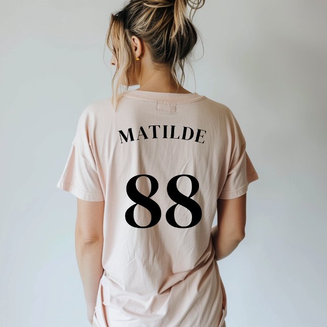 Pink Logo Name Number Simple Modern Sport T-Shirt (Creator Uploaded)