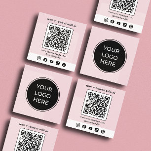 Pink Logo QR Code Custom Social Media Square Business Card