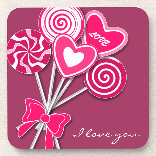 Pink lollipop Cork Coster Coaster (Front)