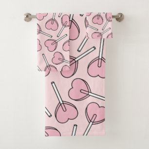 Pink Lollipops, Heart Lollipops, Lollipop Pattern Bath Towel Set