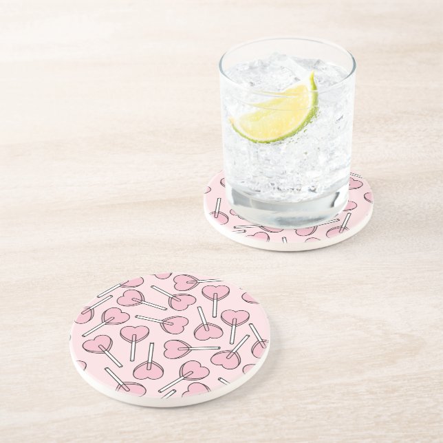 Pink Lollipops, Heart Lollipops, Lollipop Pattern Coaster (Side)