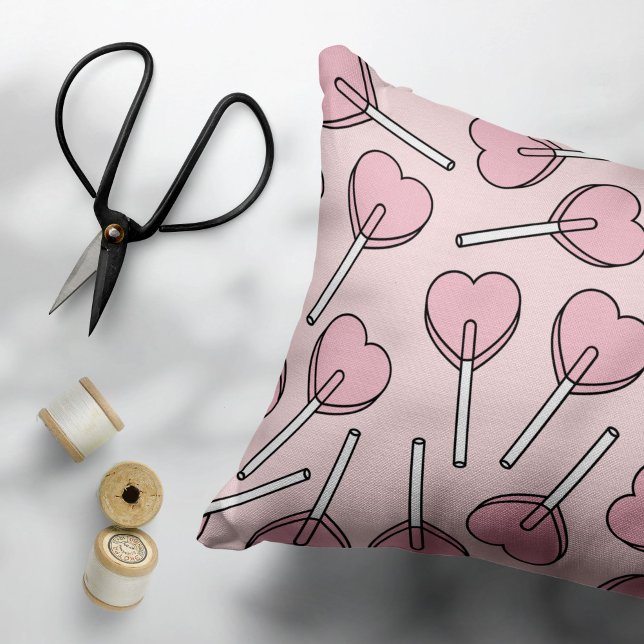 Pink Lollipops, Heart Lollipops, Lollipop Pattern Decorative Cushion (Creator Uploaded)