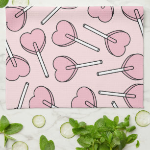 Pink Lollipops, Heart Lollipops, Lollipop Pattern Tea Towel