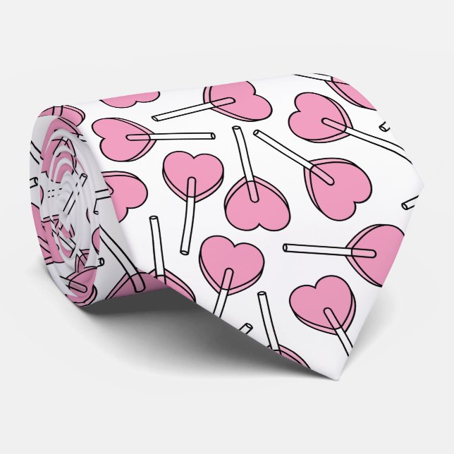Pink Lollipops, Heart Lollipops, Lollipop Pattern Tie (Rolled)
