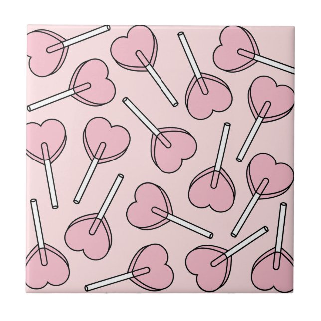 Pink Lollipops, Heart Lollipops, Lollipop Pattern Tile (Front)