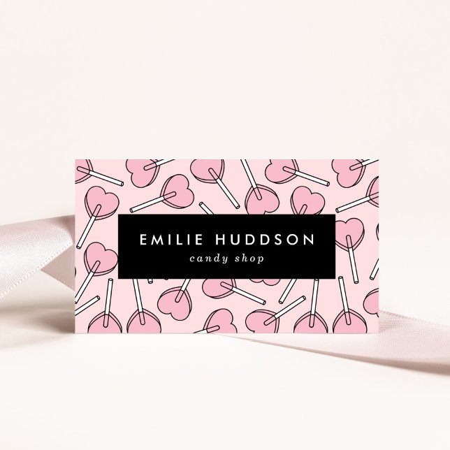Pink Lollipops, Heart Lollipops, Lolly, Candy Shop Business Card (Creator Uploaded)