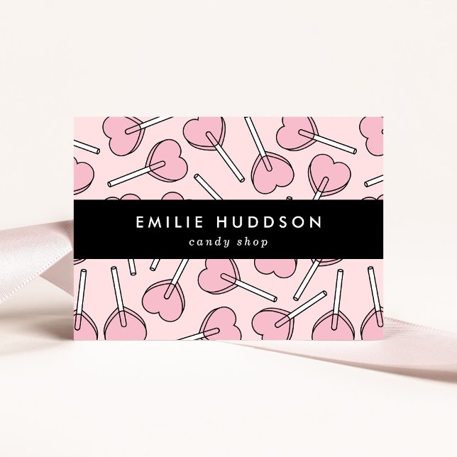 Pink Lollipops, Heart Lollipops, Lolly, Candy Shop Business Card (Creator Uploaded)