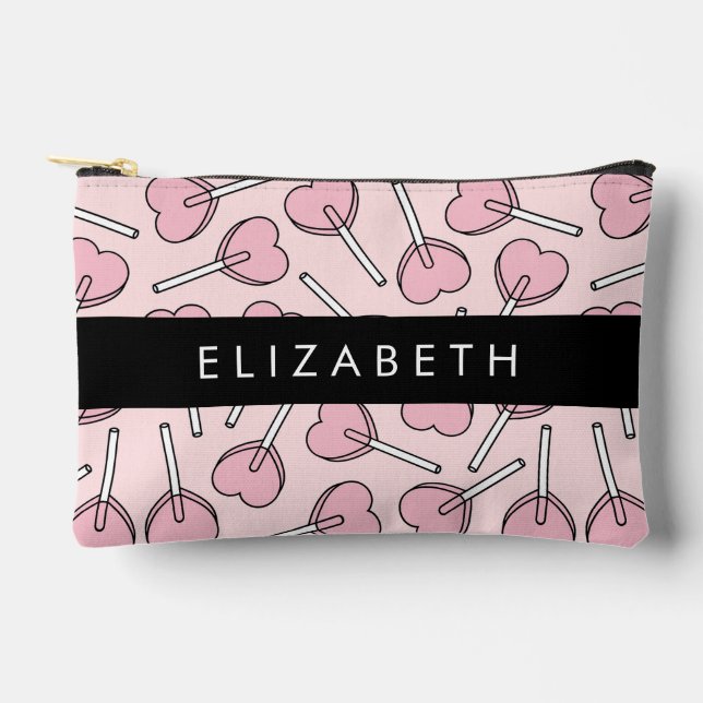 Pink Lollipops, Heart Lollipops, Lolly, Your Name Accessory Pouch (Front)