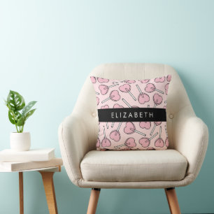 Pink Lollipops, Heart Lollipops, Lolly, Your Name Cushion