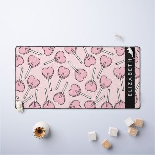 Pink Lollipops, Heart Lollipops, Lolly, Your Name Desk Mat