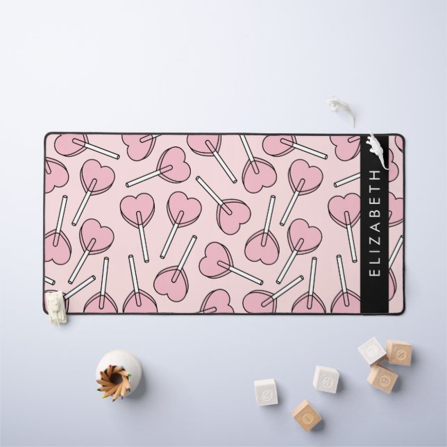 Pink Lollipops, Heart Lollipops, Lolly, Your Name Desk Mat (Kids Table)