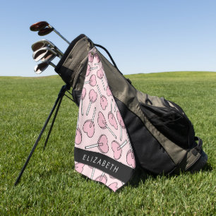 Pink Lollipops, Heart Lollipops, Lolly, Your Name Golf Towel