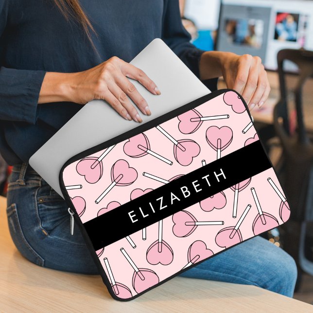 Pink Lollipops, Heart Lollipops, Lolly, Your Name Laptop Sleeve (Creator Uploaded)