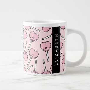 Pink Lollipops, Heart Lollipops, Lolly, Your Name Large Coffee Mug